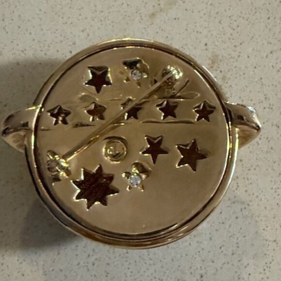 Swarovski Swan Signed Black Enamel Crystals Celestial Planet Brooch Stars Moon - Picture 3 of 12